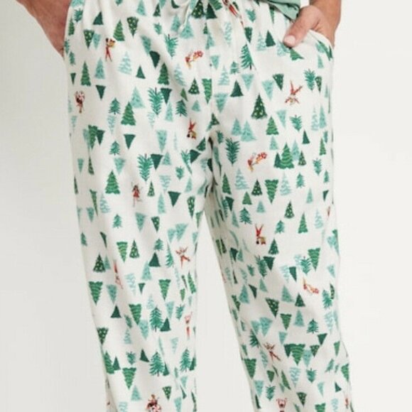 NWT Old Navy Express YourElf! Christmas Tree Elf Flannel Pajama Pants Men M L - Picture 2 of 4